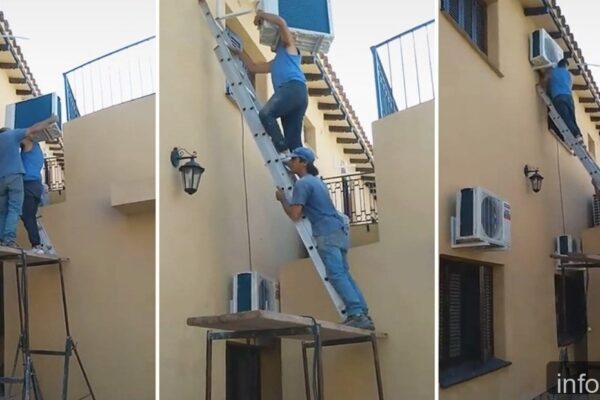 Dos técnicos se caen durante instalación de aire acondicionado en TikTok
