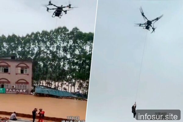 Drones de China rescatan a hombre atrapado en inundación de Guangxi