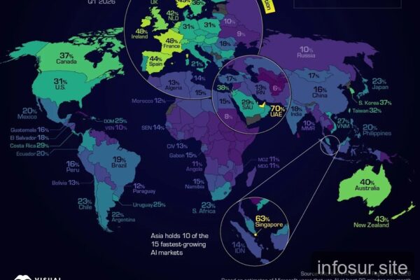 Mapa global revela disparidades en adopción de la IA