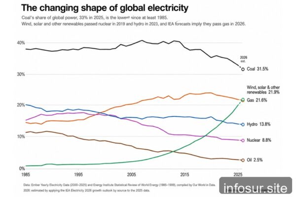 Energía solar y eólica superan al gas en 2026, según gráfico