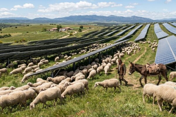 Granja solar en Minnesota usa ovejas y burro para evitar malas hierbas